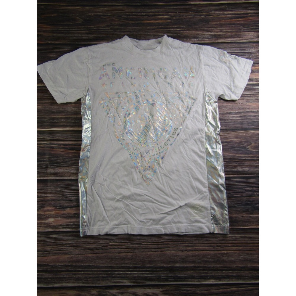 American Fighter T-Shirt Mens Medium White Holographic Metallic Graphic Tee